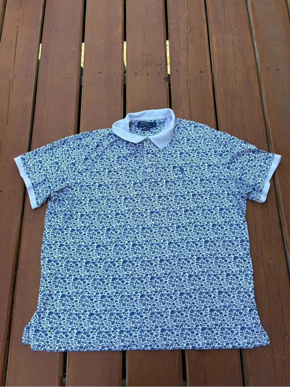 Ralph Lauren Blue & White Floral Polo Shirt Preppy